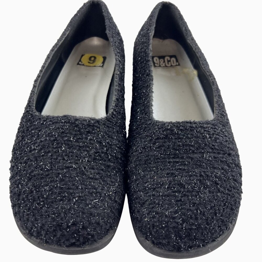 Womens 9M Witchy Black Fairy Shimmering Textured Rubber Soled Flats by 9 & Co.